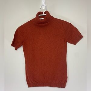 Katherine Barclay Silk Cashmere Blend Short Sleeve Turtleneck Sweater - Rust - S
